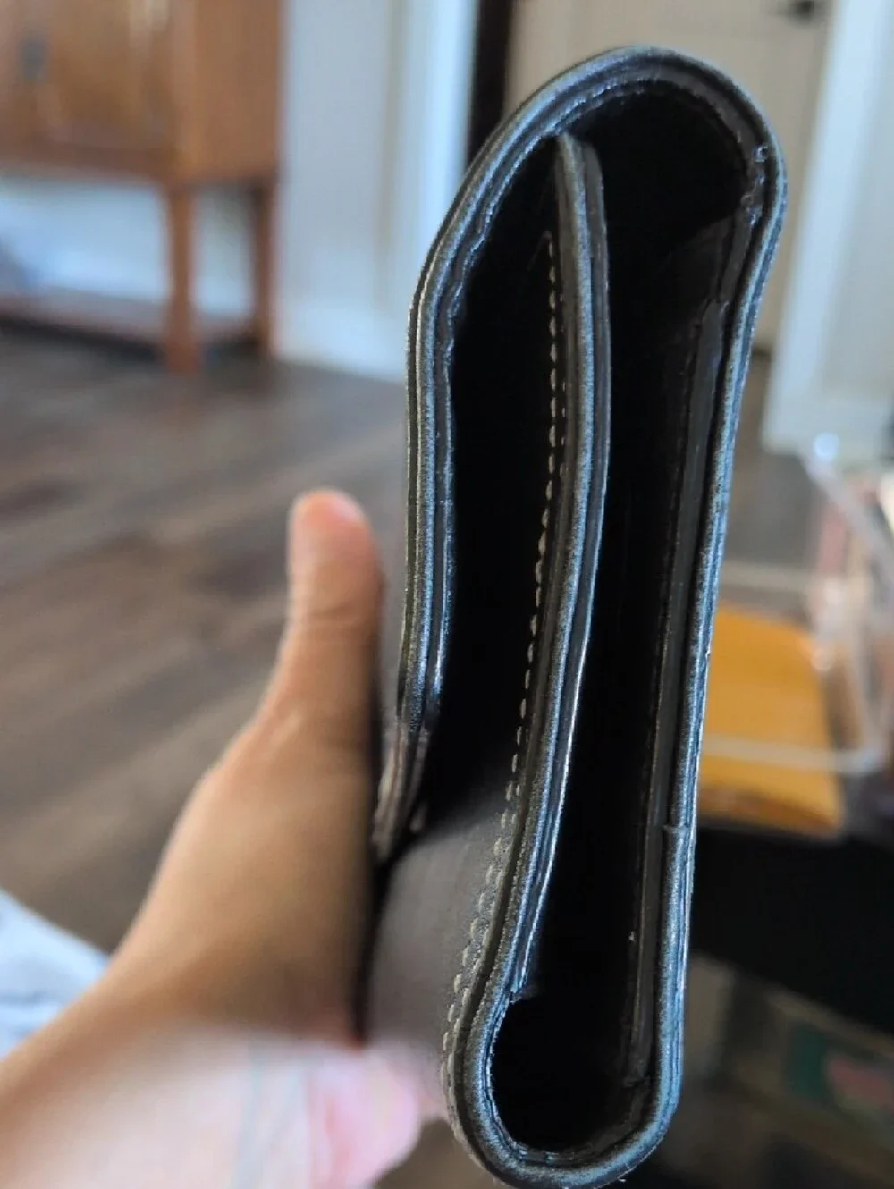 Coach Vintage Black Leather Continental Wallet with White Stitching